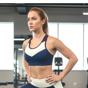 Nike Dri-FIT Swoosh‎ Sports Bra Size M Blue Burgundy White Racerback Athletic